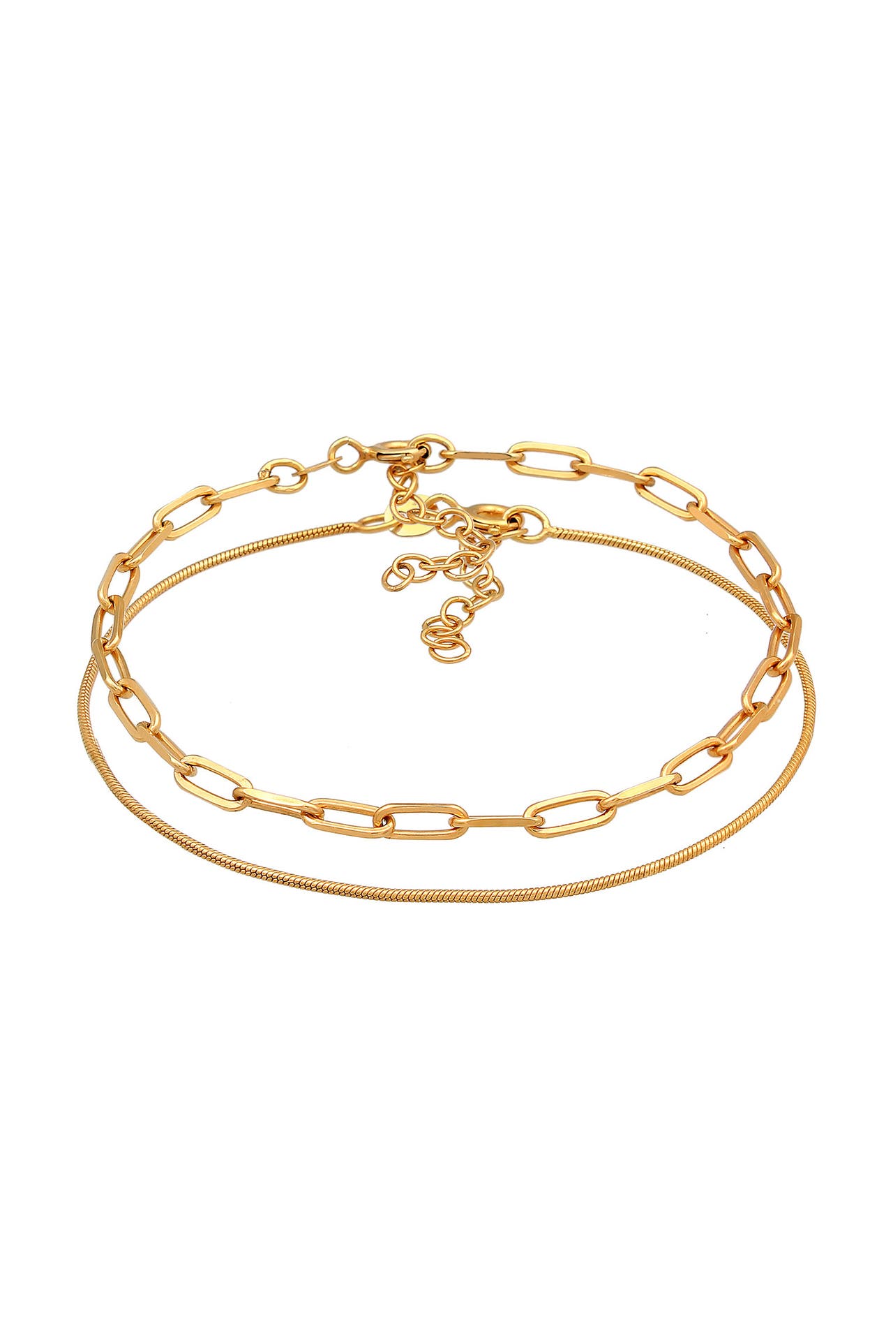 ELLI PREMIUM Armband Glieder Basic Schlangenkette 2er Set 925 Silber Gold, Bild 1
