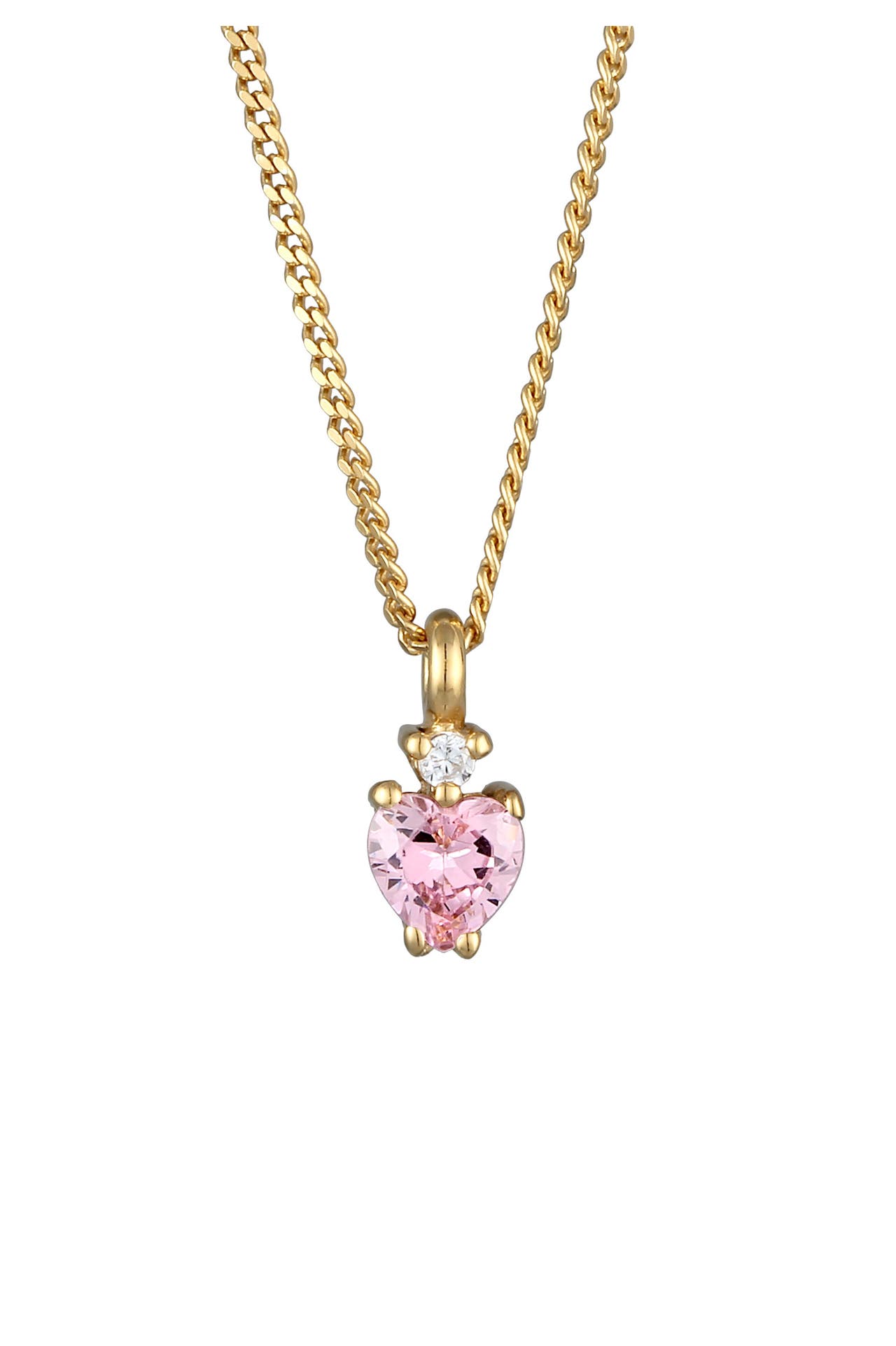ELLI Kette Herz Zirkonia Solitär Funkelnd 925 Silber Vergoldet Pink, Bild 1