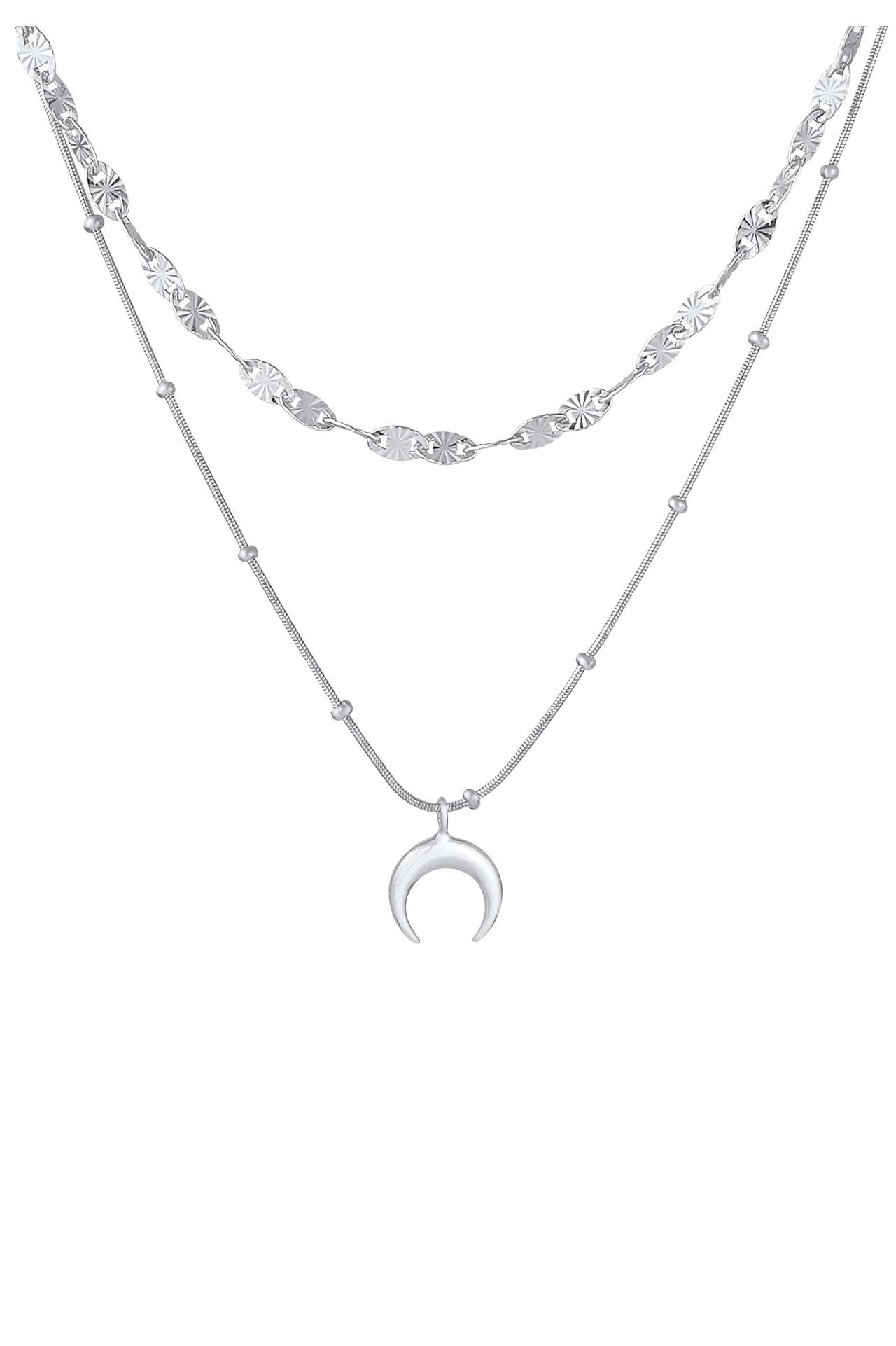 ELLI Kette Layer Plättchen Mond Sichel Kugelkette 925 Silber Silber, Bild 1
