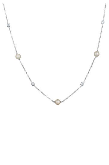 NENALINA Kette Zirkonia Muschelkernperlen Klassik 925 Silber Silber