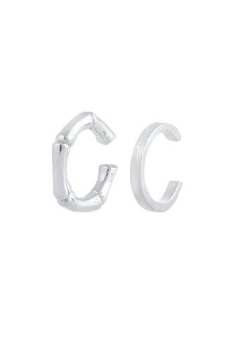 ELLI Ohrringe 2er Set Earcuff Bambus Minimal Basic 925 Silber Silber