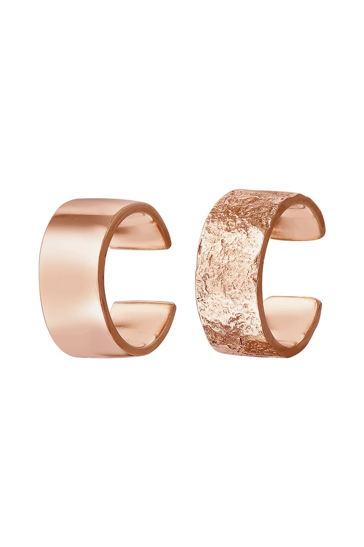 ELLI Ohrringe Earcuff Breit Basic Gehämmert 2er Set 925 Silber Rosegold, Bild 1