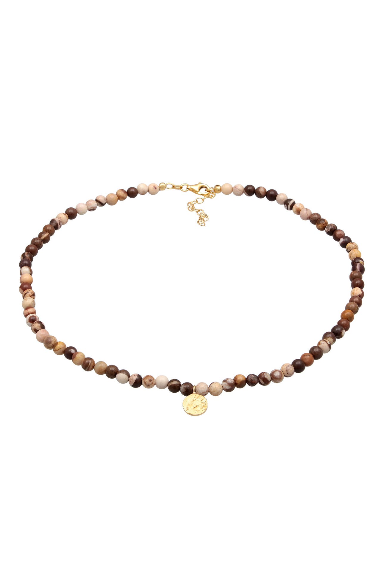 ELLI PREMIUM Kette Jasper Edelstein Perlen Plättchen 925 Silber vergoldet Braun, Bild 1