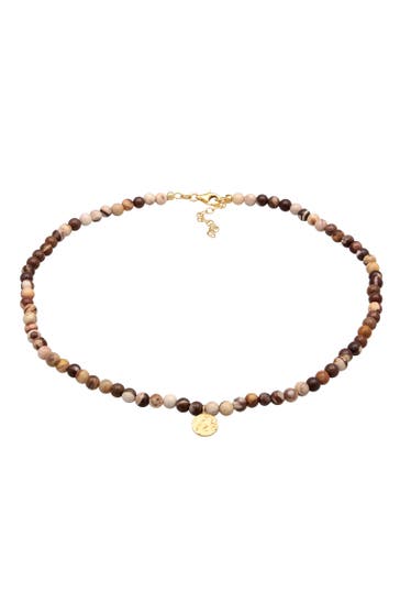 ELLI PREMIUM Kette Jasper Edelstein Perlen Plättchen 925 Silber vergoldet Braun