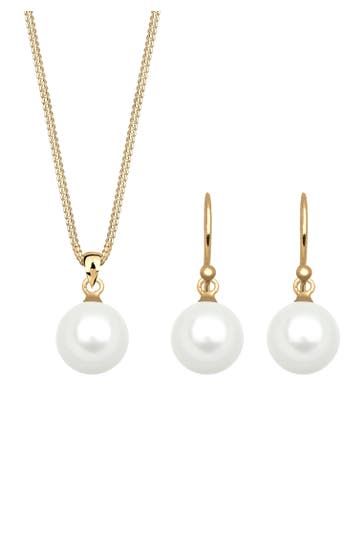 ELLI Schmuckset Muschelkernperle Weiß 925 Sterling Silber Gold