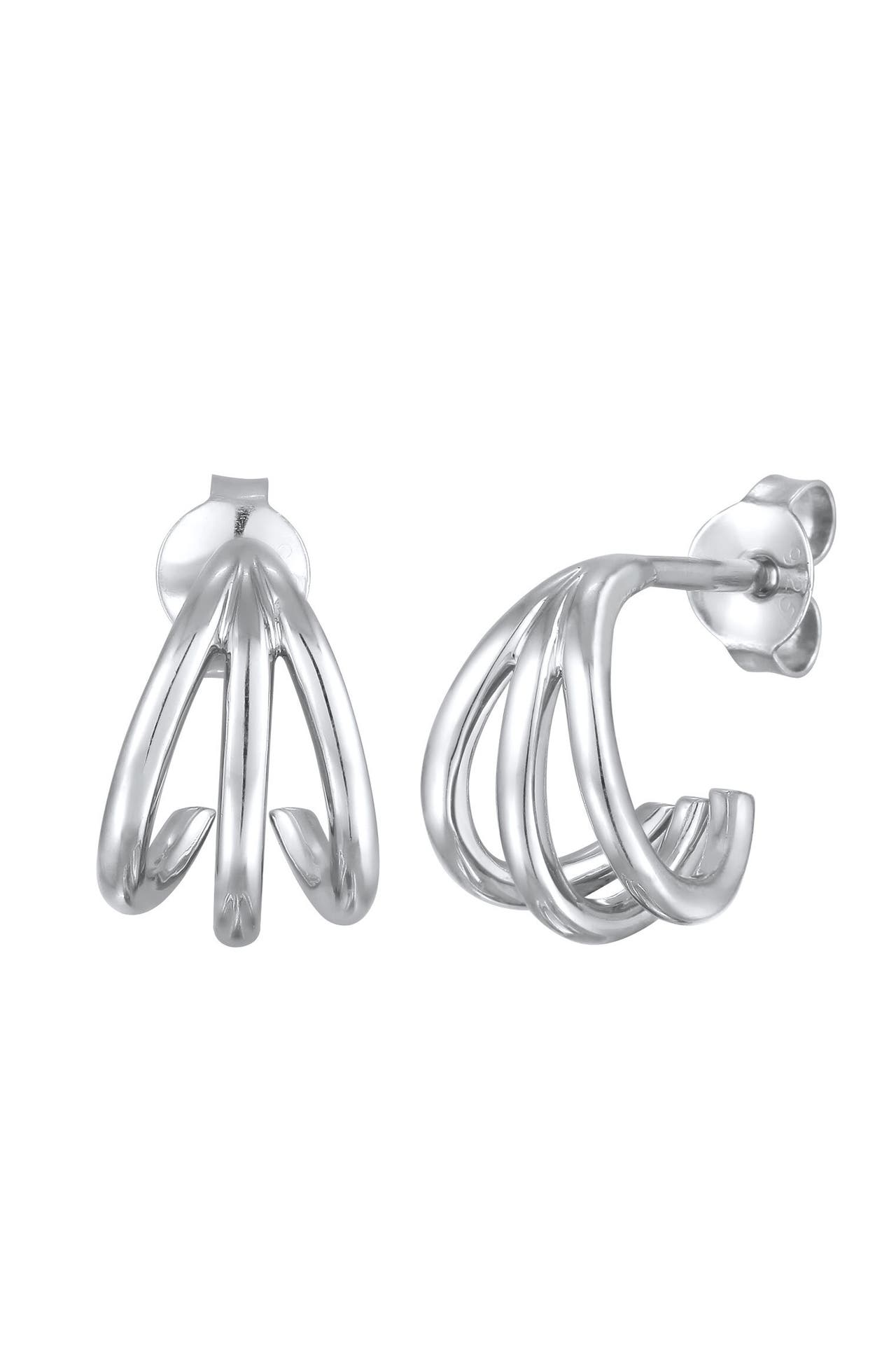 ELLI Ohrringe Creolen Stecker Halbrund Dreireihig 925 Silber Silber, Bild 1