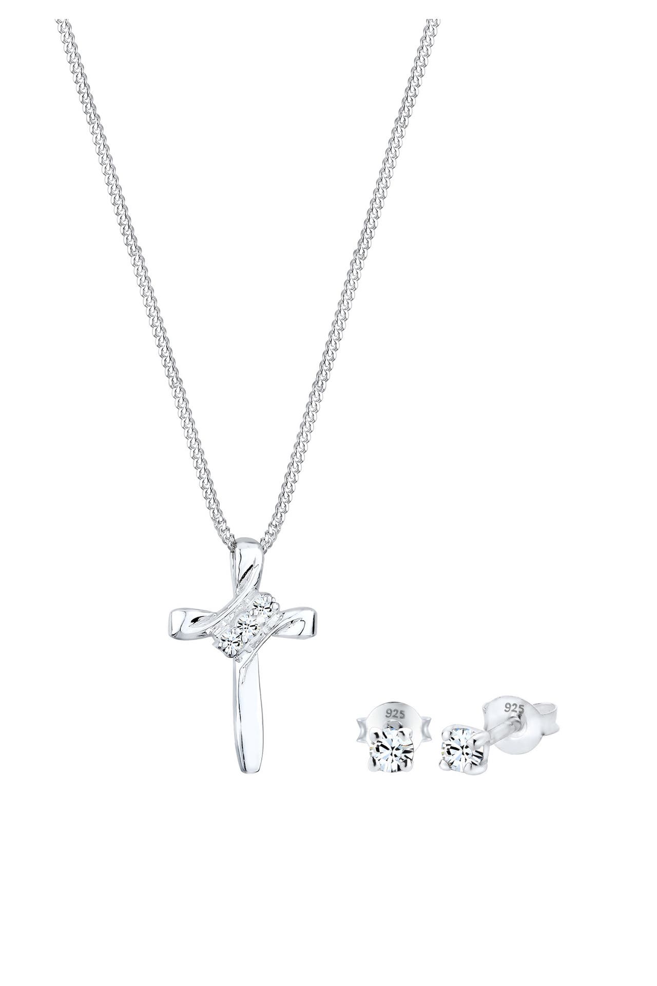 ELLI Schmuckset Kreuz Weiß 925 Sterling Silber, mit Kristallen von Swarovski® Silber, Bild 1