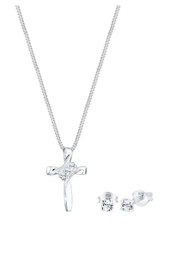 ELLI Schmuckset Kreuz Weiß 925 Sterling Silber, mit Kristallen von Swarovski® Silber