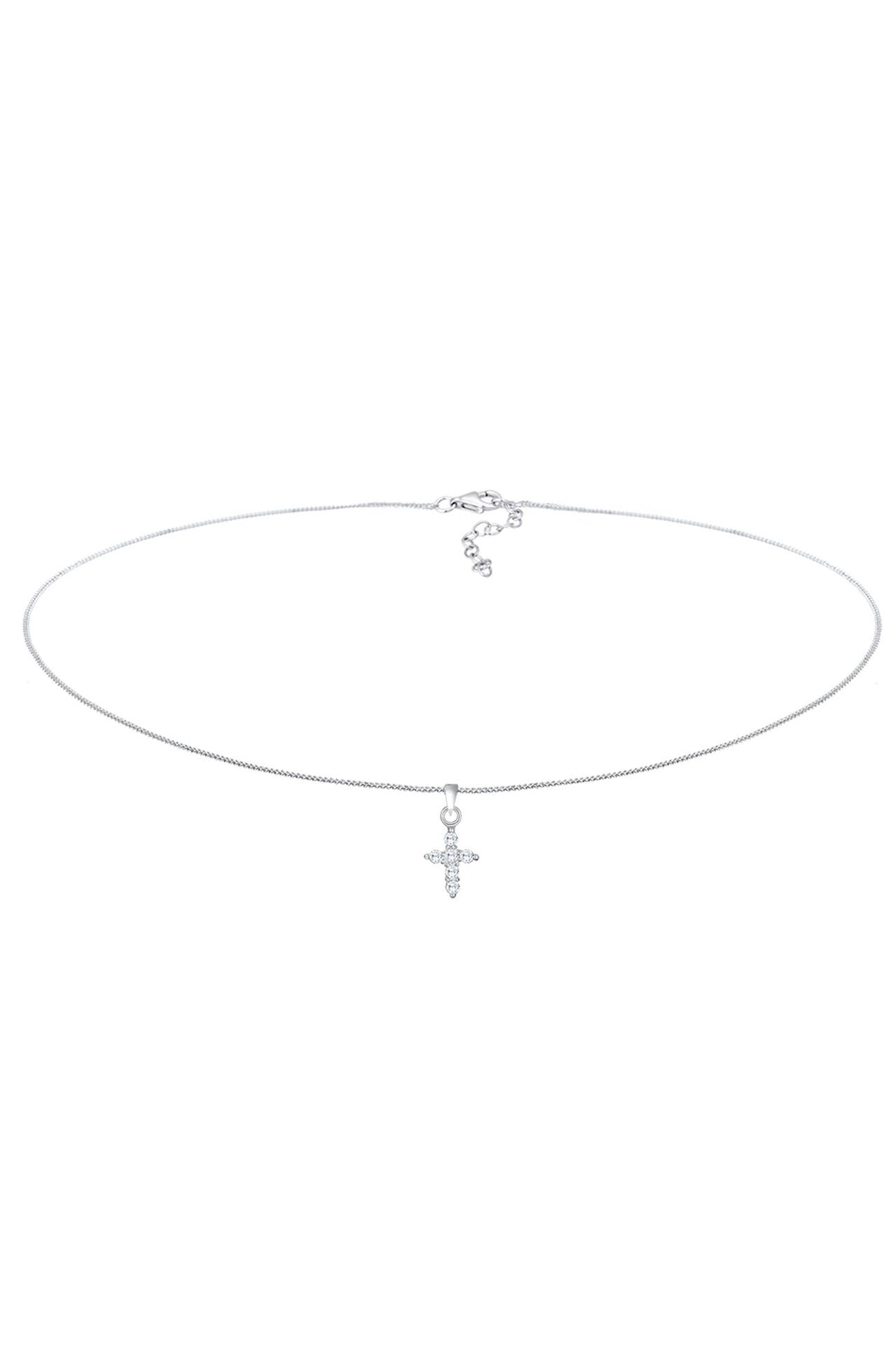 ELLI Kette Choker Kreuz Religion Zirkonia 925 Silber Silber, Bild 1