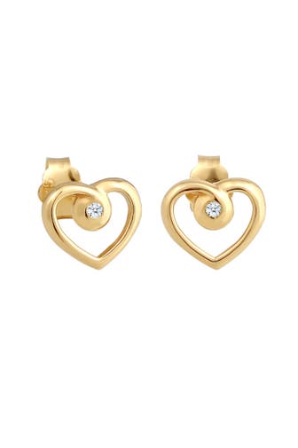 ELLI DIAMONDS Ohrringe Ohrstecker Herz Diamant Weiß Brillantschliff (0.03 ct) 585 Gelbgold Gold