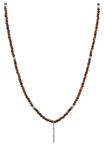 KUZZOI Kette Tigerauge Perlen Bead Barren 925 Silber Schwarz