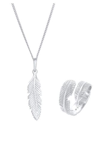 ELLI Schmuckset Feder Boho Festival 925 Silber Silber