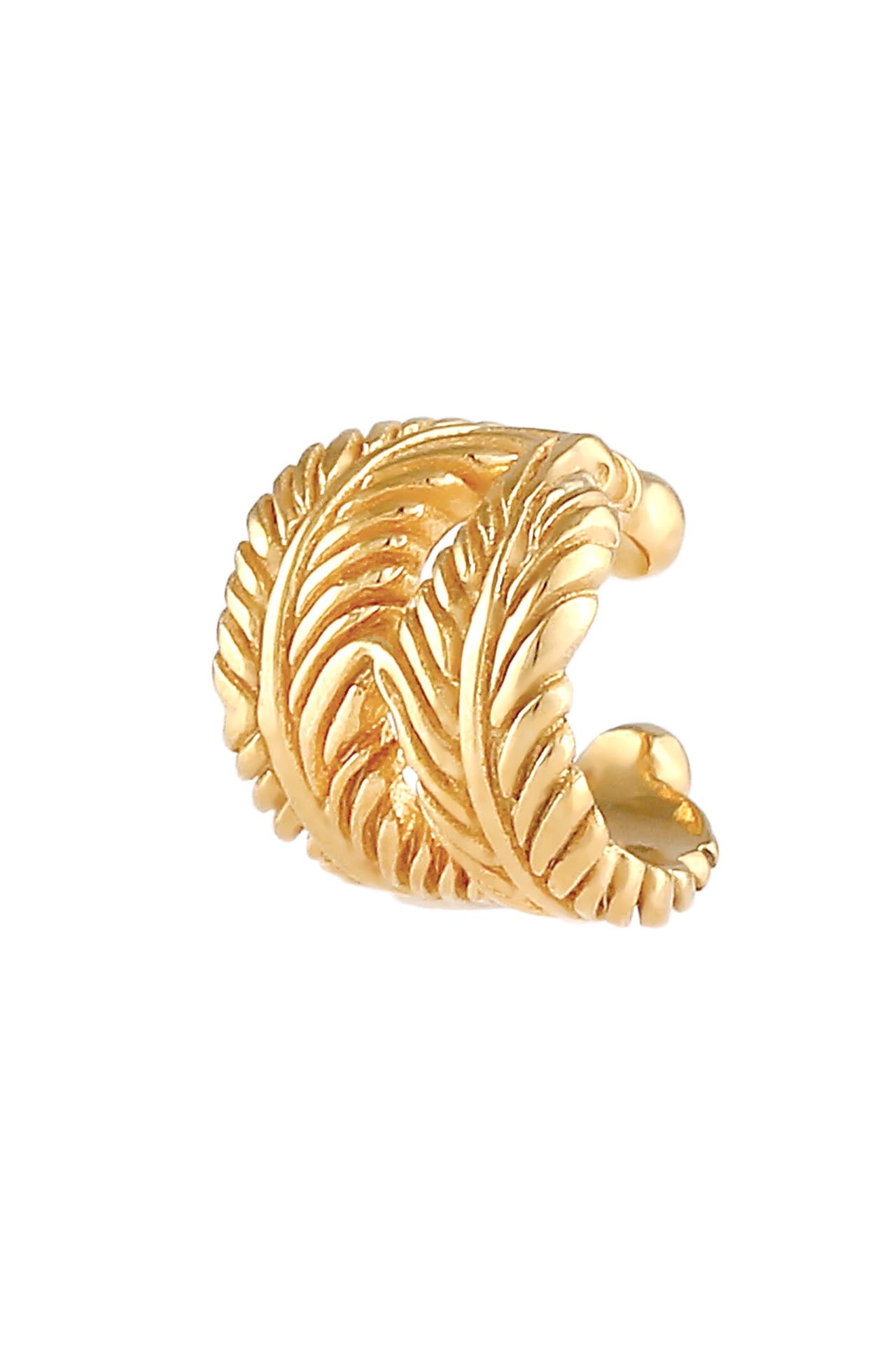 ELLI Ohrringe Earcuff Single Feder Boho 925 Silber Gold, Bild 1
