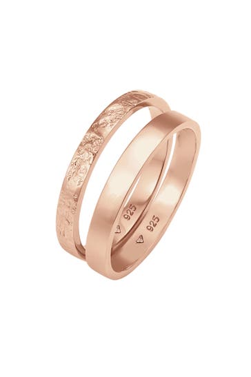 ELLI Ring Bandring Basic Gehämmert Schmuck Geschenk (Set 2-tlg) 925 Silber Rosegold