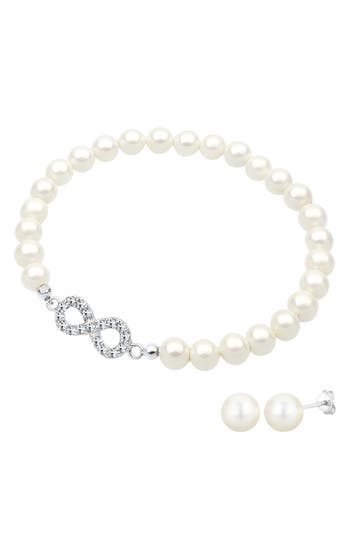 ELLI Schmuckset Set mit Infinity Symbol Muschelkernperlen Weiß 925 Sterling Silber Weiß