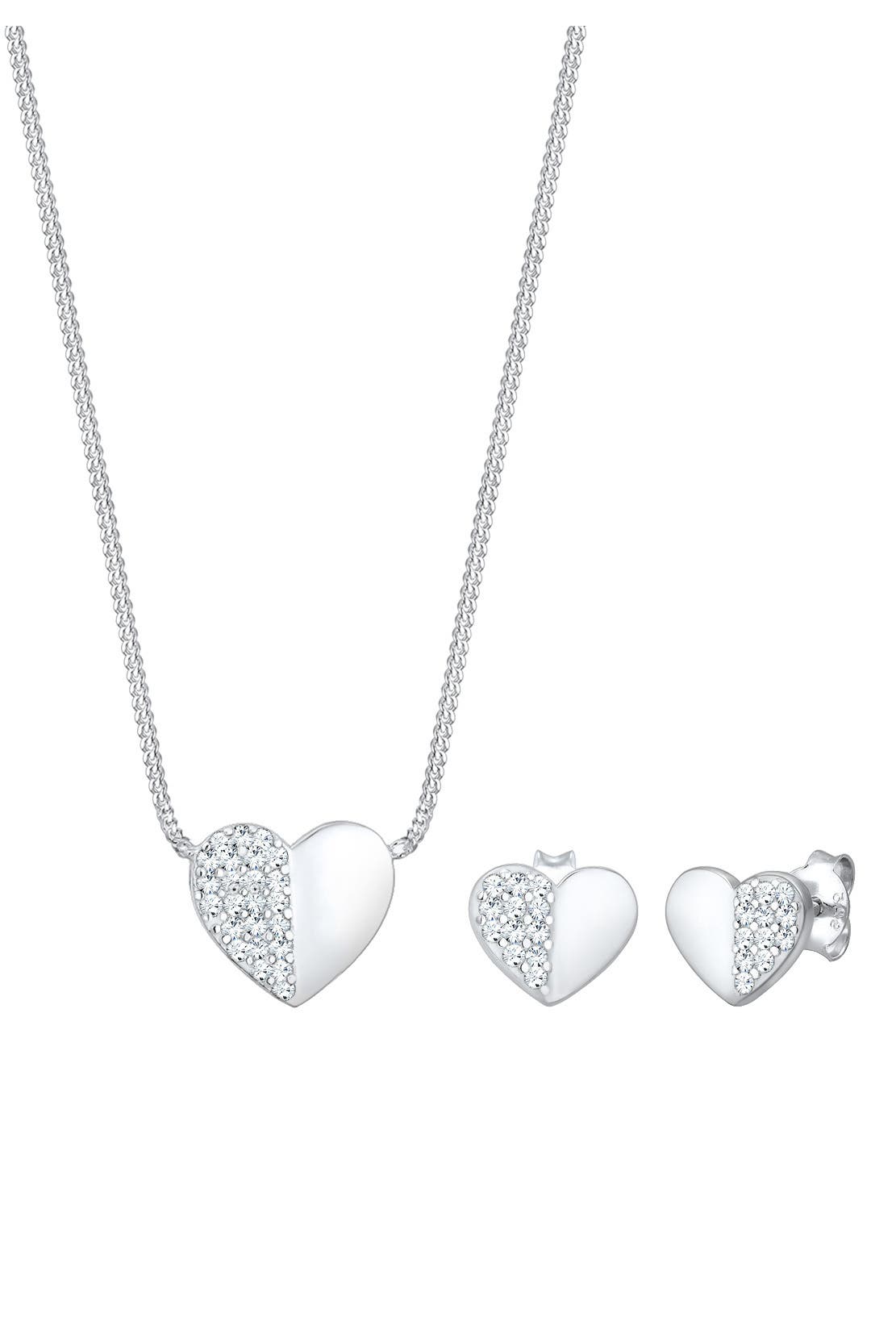 ELLI Schmuckset Herz Glas Kristalle Weiß 925 Sterling Silber Silber, Bild 1