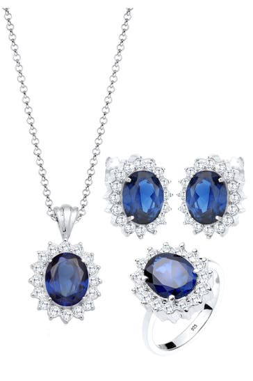 ELLI Schmuckset Zirkonia Synthetischer Saphir Blau 925 Sterling Silber Blau