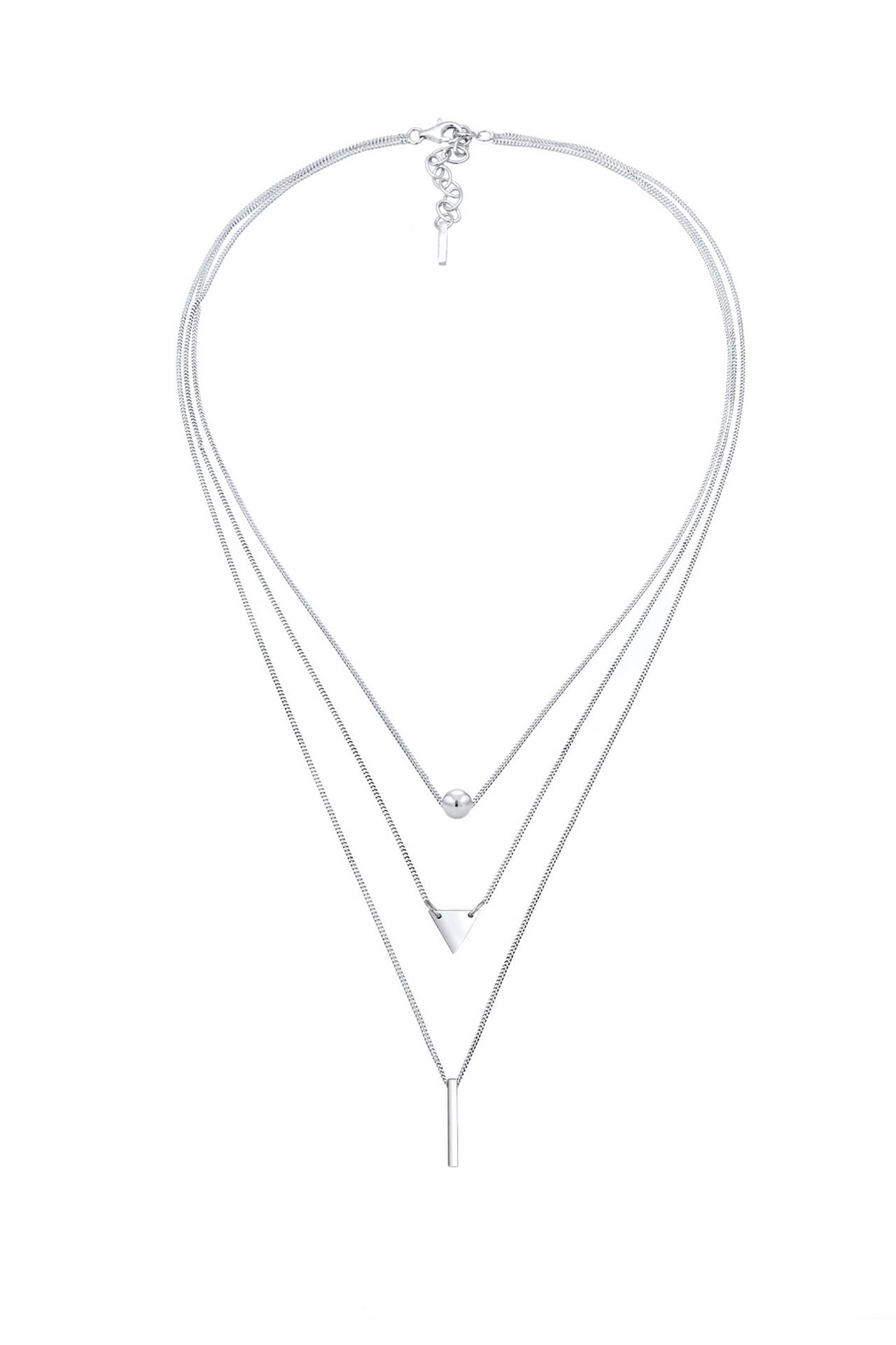 ELLI Kette Layer Kugel Dreieck Rechteck Geo 925 Silber Silber, Bild 1