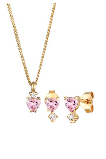 ELLI Schmuckset Set Herz Zirkonia 925 Sterling Silber vergoldet Pink