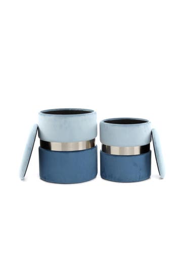 KAYOOM Hocker Zora 125 2er-Set hellblau - / blau silber – eiche , modern