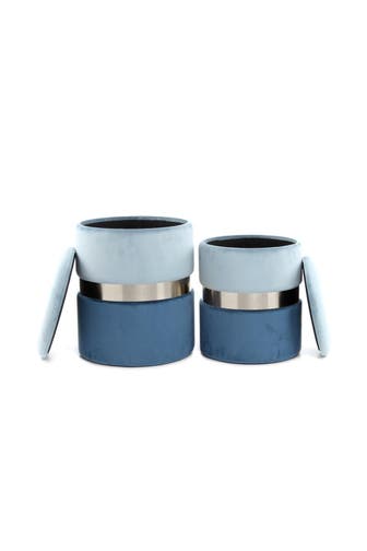 KAYOOM Hocker Zora 125 2er-Set hellblau - / blau silber – eiche , modern