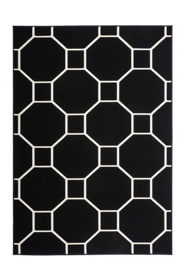 KAYOOM Wohnzimmer Teppich Kurzflorteppich Lina 125 in schwarz - elfenbein – Modern