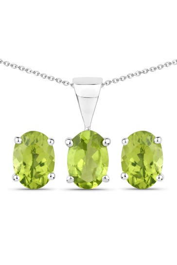 VIRA JEWELS Kette Silber 925 rhodiniert Ohrringe und Halskette mit echtem Peridot silber