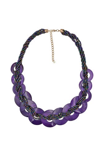 STEUER Kette Glasperlenkette mit Muschelringen lila lila