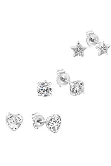 ZEEME Ohrringe Silber 925 rhodiniert Herz Stern Zirkonia weiß silber