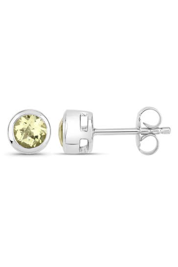 VIRA JEWELS Ohrringe 925-Sterling Silber rhodiniert glänzend Lemon Quartz gelb rund silber