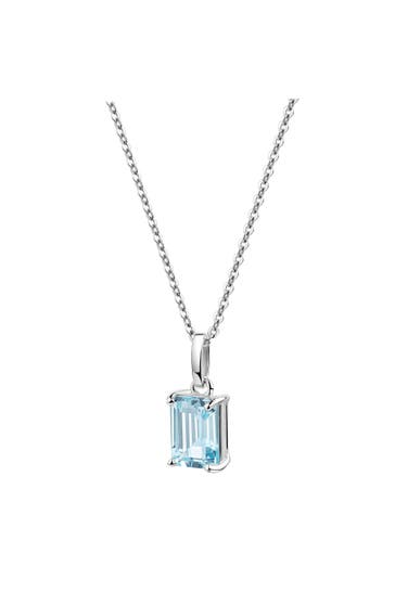 ZEEME Kette 925/- Sterling Silber rhodiniert Sky Blue Topas Rechteck Anhänger mit Kette silber