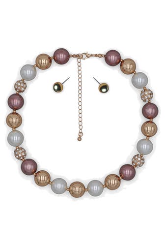 STEUER Kette Perl-Set aus Halskette und Ohrsteckern aus Metall mit mehrfarbigen Perlen mehrfarbig