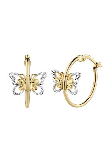 FASCINATION BY ELLEN K. Ohrringe Gold 585 zweifarbig mit Schmetterling-Motiv mehrfarbig