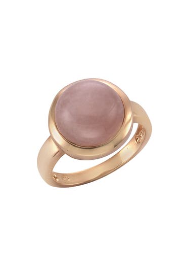 ZEEME Ring 925 Sterling Silber rosé-vergoldet mit echtem Rosenquarz 12mm rosa