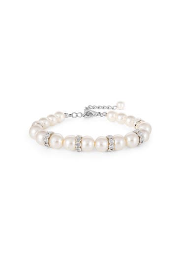 STEUER Armband Glasperlenarmband weiß mit Strasszierde silber