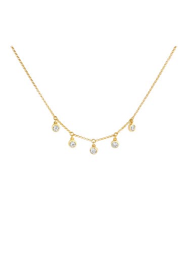 ZEEME Kette Silber 925 vergoldet 45cm lang mit weißen Zirkonia-Steinen gelb
