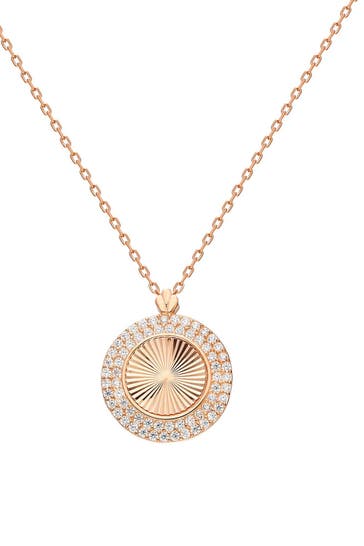 DKENIZ Kette Coin 925/- Sterling Silber rosevergoldet Zirkonia Weiß rose