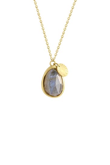 JAMELLI Kette Silber 925 vergoldet 42+3cm lang mit echtem Labradorit 15x12mm gelb