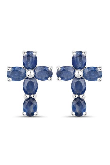 VIRA JEWELS Ohrringe Silber 925 rhodiniert Kreuz-Motiv mit echten Saphir-Steinen silber