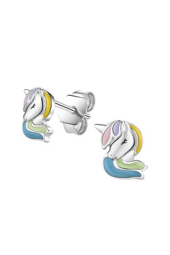 ZEEME Ohrstecker Silber 925 rhodiniert mit buntem Einhorn-Motiv