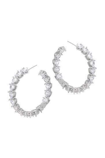 FASHIONBOX Ohrringe rhodiniert mit Zirkonia weiss in Herzform 40mm silber