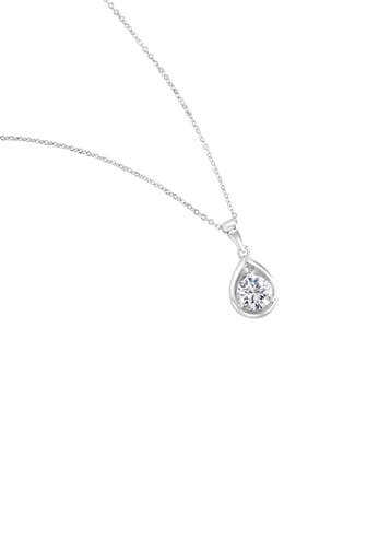 ZEEME Kette Silber 925 rhodiniert 45cm lang Tropfen-Anhänger mit weißem Zirkonia silber