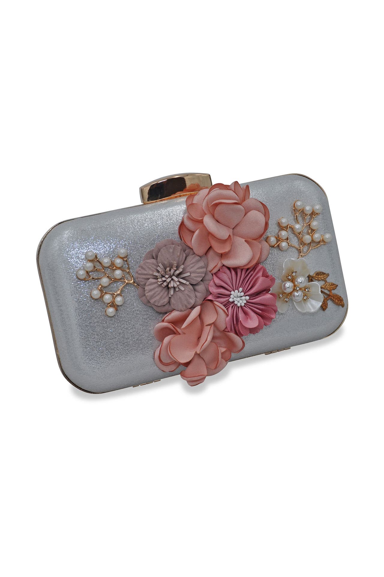 STEUER Handtasche Perlen, Glassteine mit Blumenzierde silber, Bild 1