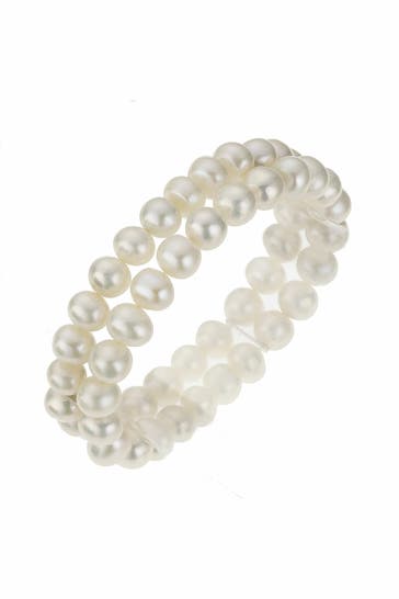 ZEEME Armband Süßwasserzuchtperlen weiß 8mm zweireihig silber