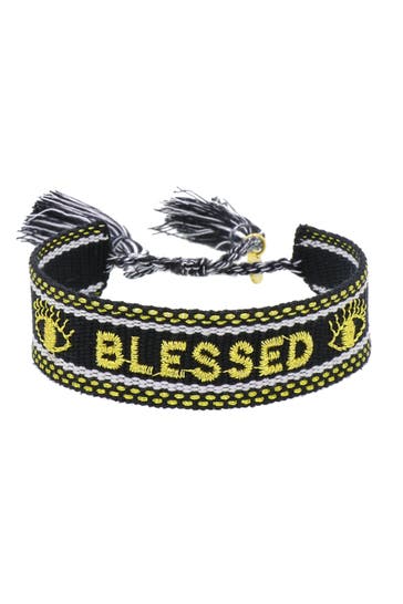 FASHIONBOX Armband Stoff schwarz/gold "BLESSED" mehrfarbig