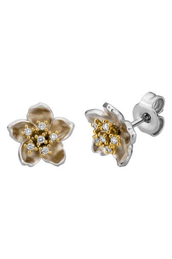 LYOMI Ohrringe 585/- GG/WG Kirschblüte 12 synth. Diam. 0,07ct. mehrfarbig