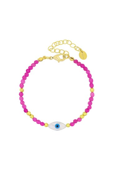 FASHIONBOX Armband Messing  vergoldet mit Kristallperlen pink Element Auge pink