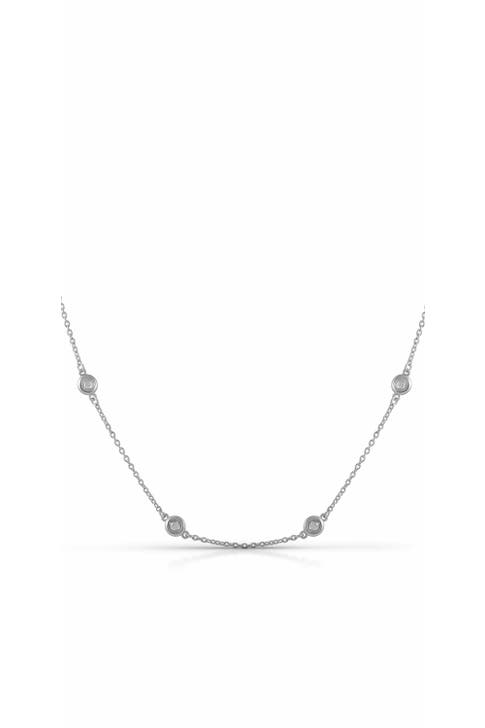 ZEEME Kette Silber 925 rhodiniert 45+5cm lang mit weißen Zirkonia-Steinen silber
