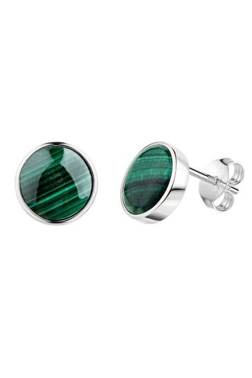ZEEME Ohrringe 925/- Sterling Silber rhodiniert Malachit Ohrstecker Rund silber