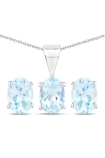 VIRA JEWELS Kette Silber 925 rhodiniert Ohrringe und Halskette mit Blautopas (beh.) silber